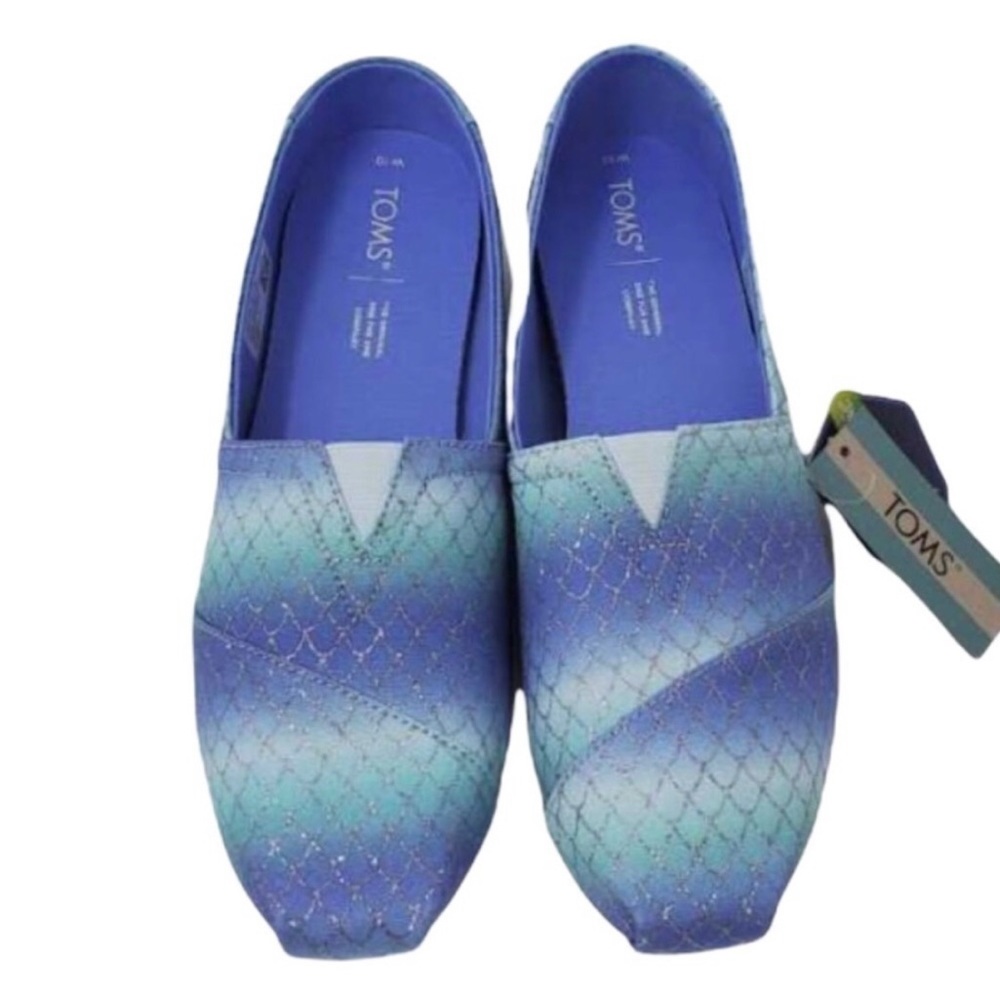 TOMS Glitter Mermaid Scales Print Comfort Shoes Casual Slip-on Flats Size 9 New - Picture 3 of 8